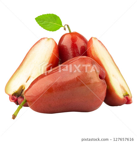 rose apple slice piece on white fruit rose apple slice piece on white fruit 127657616