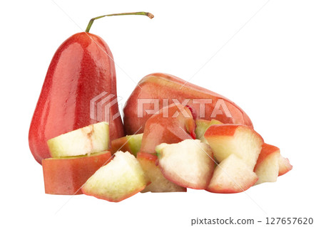 rose apple slice piece on white fruit 127657620