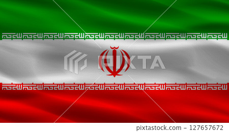Iranian flag with fabric texture. Realistic flag of Iran waving Iranian flag with fabric texture. Realistic flag of Iran waving 127657672