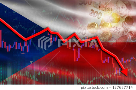 Bosnia financial fall on economy market. Bosnia financial crisis on economic graph 127657714
