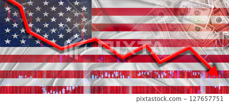 USA financial crisis on economic graph. Financial fall of USA on economy market USA financial crisis on economic graph. Financial fall of USA on economy market 127657751