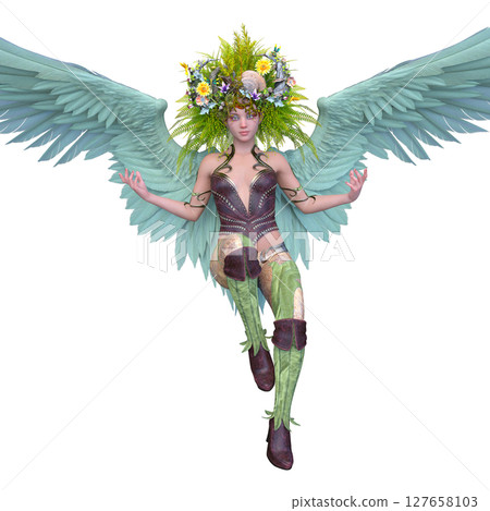 Woman with flower art in hair 127658103