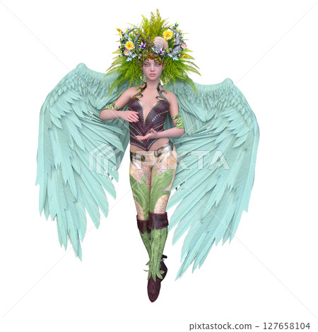 頭髮上帶有花卉藝術的女人 頭髮上帶有花卉藝術的女人 127658104