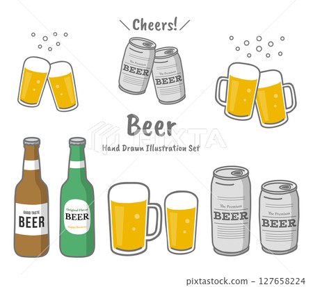 Beer hand drawn illustration set 127658224