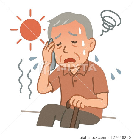 An old man who is likely to suffer from heat stroke 127658260
