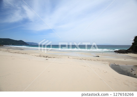 Sandy beach and blue sea Sandy beach and blue sea 127658266