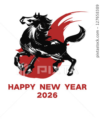 2026 Year of the Horse New Year's card material, ink brush horse illustration_vertical 2026 Year of the Horse New Year's card material, ink brush horse illustration_vertical 127658389