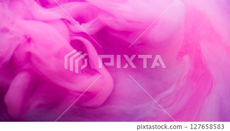 Color smoke blow. Pigment blend. Pink purple paint mixing cloud. Bright wave dye explosion fluid abstract background blur texture. 127658583