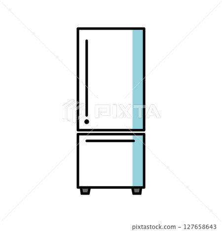 白色背景切口上的簡單冰箱向量圖示 | 冰箱、家電、廚房、抽屜、儲藏室 127658643