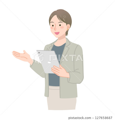 A career woman giving an explanation with a tablet 127658687