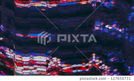 Glitch texture. Screen distortion. Red blue purple color analog noise vibration damaged display dust scratches art abstract background. 127658731
