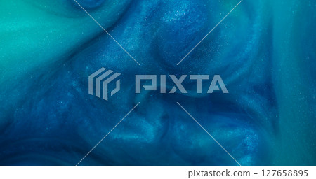 Ripple background. Mist swirling. Blur purple green color chemical ink twirl sparkling emulsion flow spreading on acrylic abstraction. 127658895