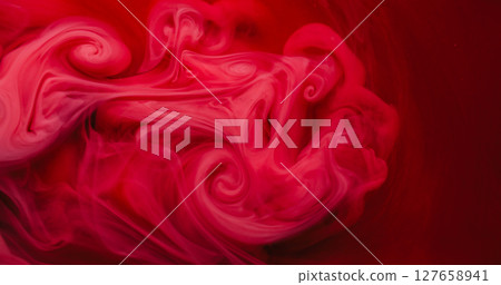 Ink water. Splash paint mix. Defocused red crimson pink color smoke glitter mist chemical fluid soaring on abstract art background. Ink water. Splash paint mix. Defocused red crimson pink color smoke glitter mist chemical fluid soaring on abstract art background. 127658941