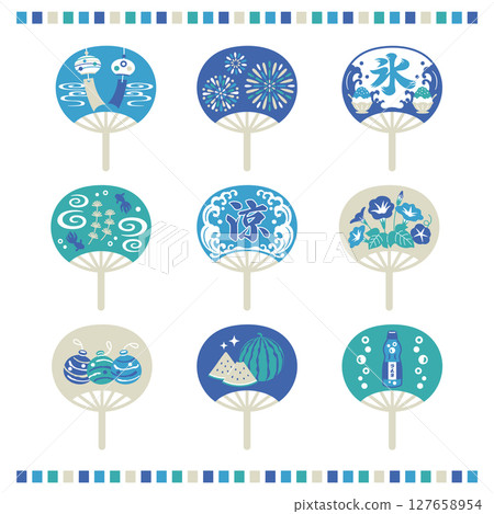 Retro and cute summer fan icon set 127658954