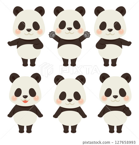 Pointing panda character illustration set - pattern only 127658993