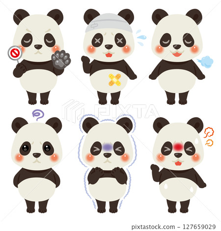 一組熊貓人物插畫,各種狀態,沒有眼白 一組熊貓人物插畫,各種狀態,沒有眼白 127659029