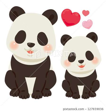 一隻微笑坐著的熊貓和她的孩子（僅有圖案）的插圖 127659036