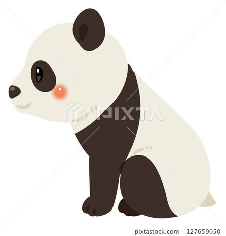 Sideways illustration of a sitting panda, no whites of the eyes 127659050