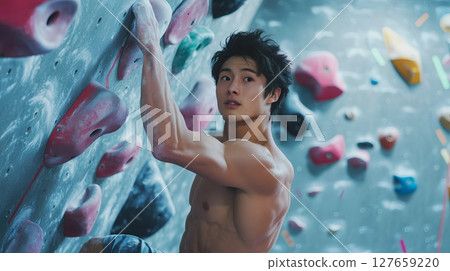 一名男子嘗試抱石攀岩 127659220