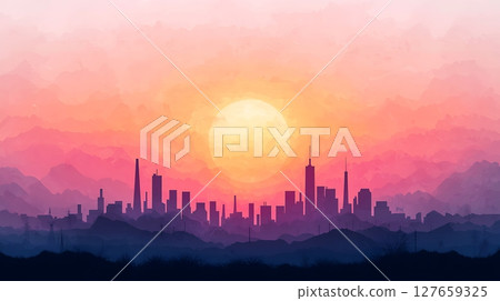city at sunset 127659325