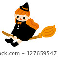 Illustration of a cute witch riding a broom 127659547
