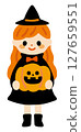 Illustration of a cute witch holding a pumpkin 127659551
