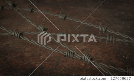 The  Barbed wire on Rusty Background for war concept  3d Rendering. 127659637