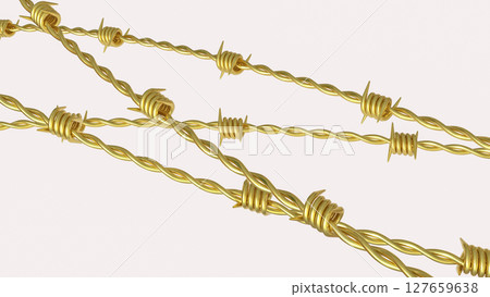 The Gold barbed wire for war concept 3d Rendering. The Gold barbed wire for war concept 3d Rendering. 127659638