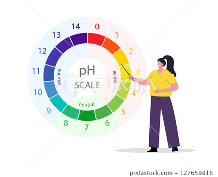PH Scale. Gauge for acid and alkaline balance. Scale indicator for litmus paper test. Flat Vector illustration PH Scale. Gauge for acid and alkaline balance. Scale indicator for litmus paper test. Flat Vector illustration 127659818