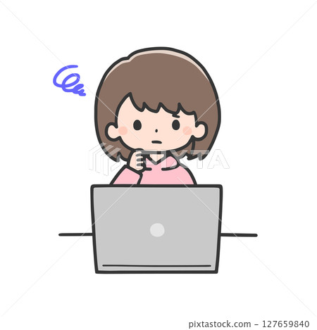 電腦前一臉苦惱的女孩 電腦前一臉苦惱的女孩 127659840