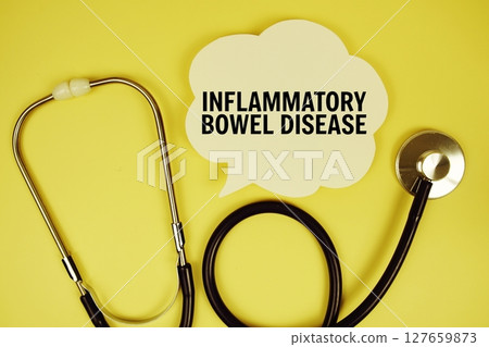 Inflammatory Bowel Disease text message on speech bubble with stethoscope on yellow background Inflammatory Bowel Disease text message on speech bubble with stethoscope on yellow background 127659873