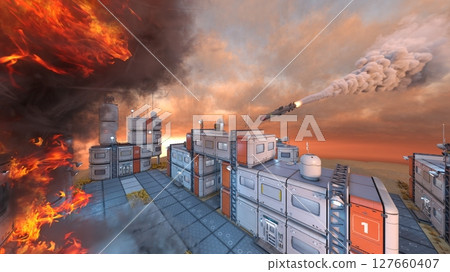 未來城市遭到攻擊的場景 未來城市遭到攻擊的場景 127660407