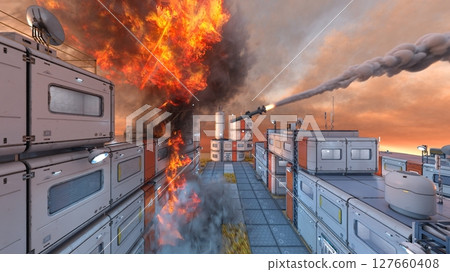 未來城市遭到攻擊的場景 未來城市遭到攻擊的場景 127660408