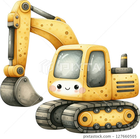 Cartoon construction excavator for a birthday 127660505