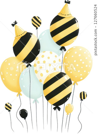 Colorful construction themed birthday party balloons 127660524