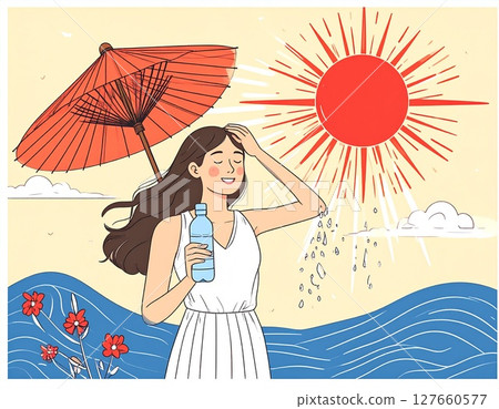 Extreme heat and women image illustration 127660577