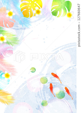 Goldfish summer watercolor Japanese pattern background 127660647