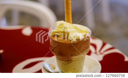 Tartufo ice cream served in Tropea, Calabria 127660736