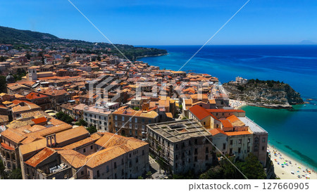 Tropea cityscape overlooking Tyrrhenian Sea in Calabria, Italy 127660905