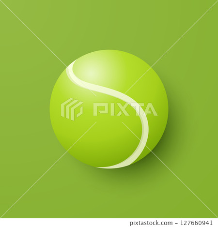 Vector 3d Tennis Ball Icon is on the Green Background Closeup. Tennis Ball Design Template, Sports Concepts, Competition Promotions, Advertisements, Graphics for a Tennis Event. Sports Background 127660941
