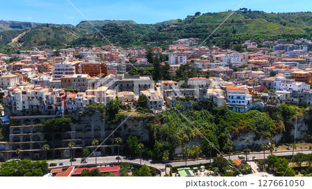Tropea cityscape rising on a cliff along the Tyrrhenian coast in Calabria, Italy Tropea cityscape rising on a cliff along the Tyrrhenian coast in Calabria, Italy 127661050