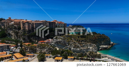 Tropea overlooking the Tyrrhenian Sea in Calabria, Italy, during a sunny summer day 127661069