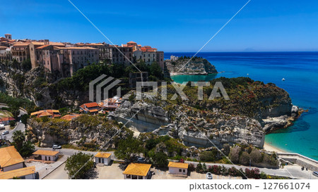 Tropea dominating the Tyrrhenian Sea from its cliff in Calabria, Italy Tropea dominating the Tyrrhenian Sea from its cliff in Calabria, Italy 127661074