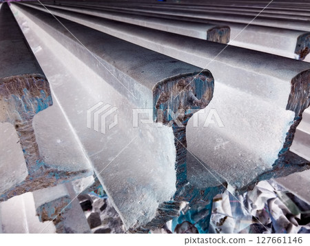 Railway track material steel image with selective focus 127661146