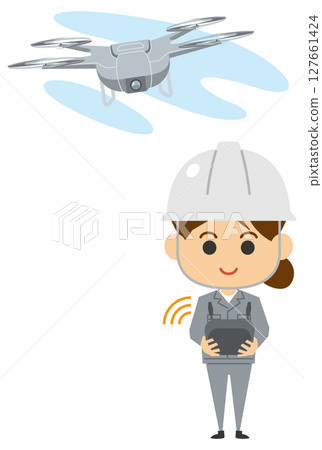 Illustration of a woman piloting a drone 127661424