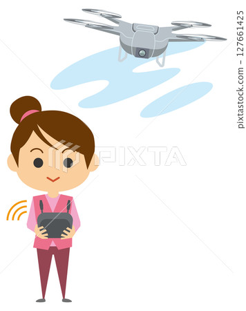 一名女子駕駛無人機的插圖 127661425