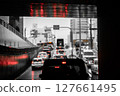 Rain tunnel, row of brake lights 127661495