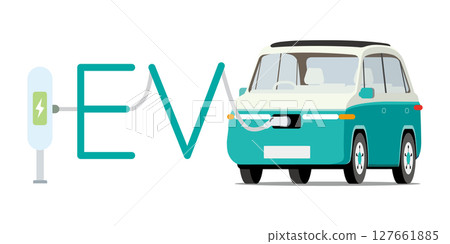 EV electric vehicle that charges at the charging station 127661885