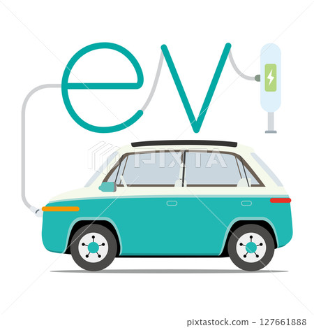 在充電站充電的 EV 電動汽車 在充電站充電的 EV 電動汽車 127661888
