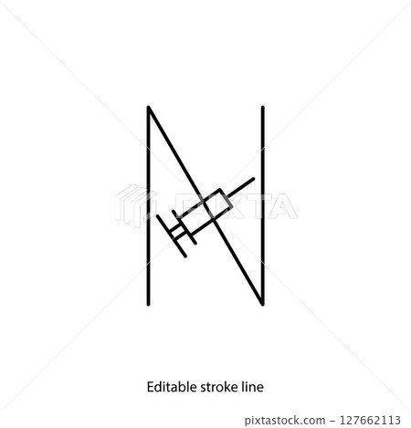 No syringe, hormones, antibiotic, drugs icon. No injection symbol. Vector stock illustration isolated on white background for design template medical, pharmacy, hospital. Editable stroke line No syringe, hormones, antibiotic, drugs icon. No injection symbol. Vector stock illustration isolated on white background for design template medical, pharmacy, hospital. Editable stroke line 127662113